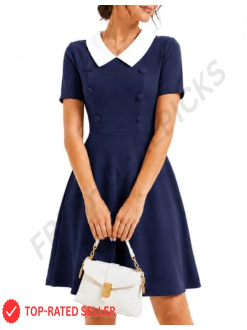 Vintage 1950s A-Line Dress Peter Pan Collar Short Sleeve Cocktail